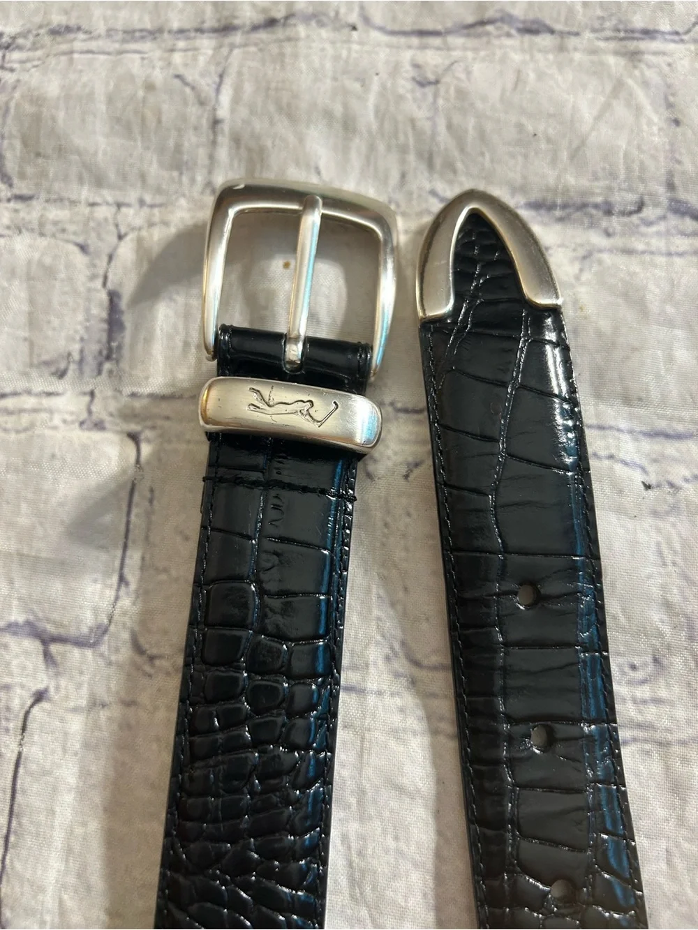 SILPADA DESIGN BLACK CROC WESTERN SIZE 36 & BLACK EMBOSSED LEATHER BELT